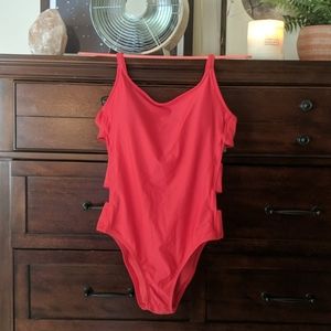 Red one piece swim suit
